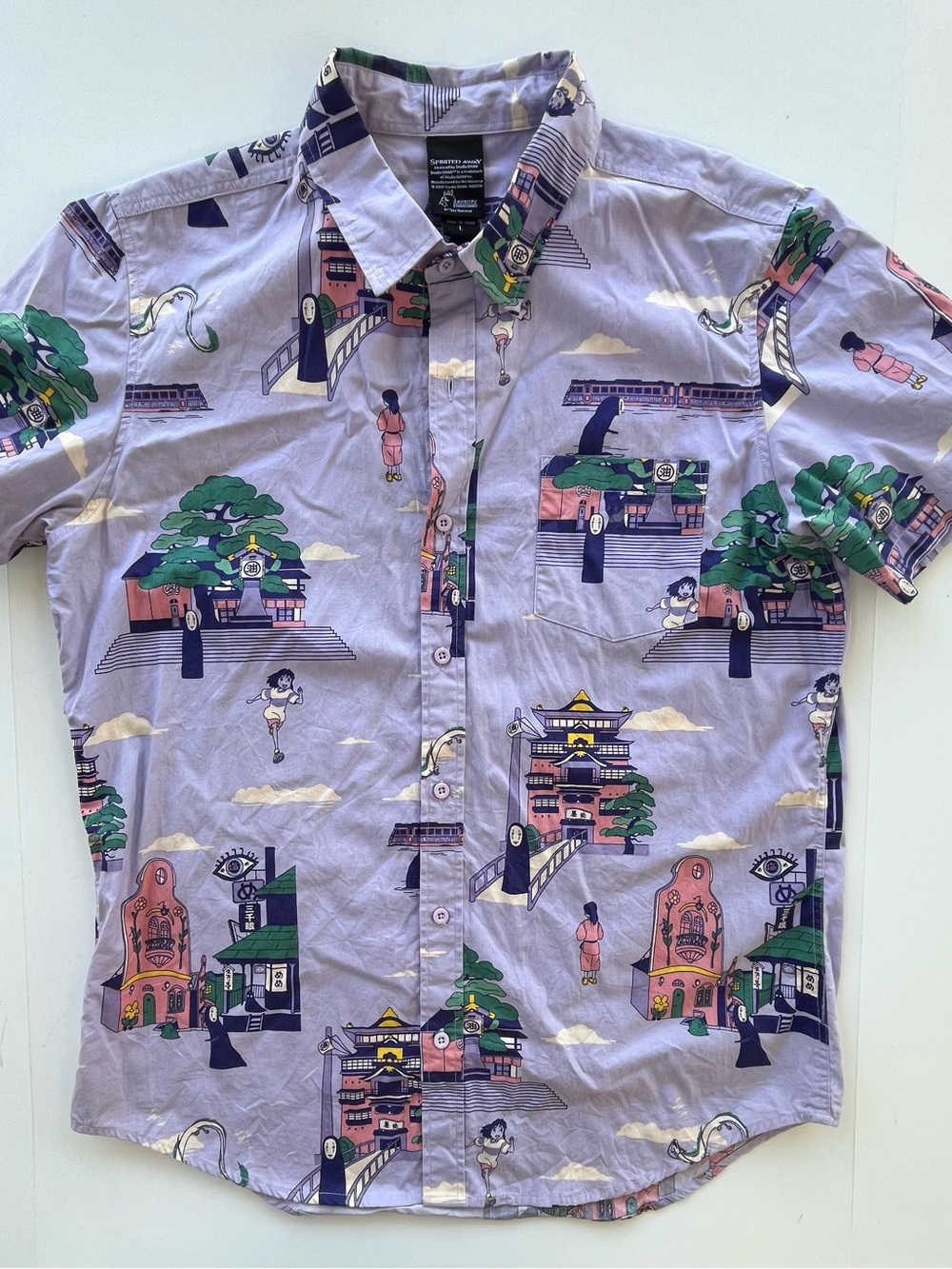 Studio Ghibli Spirited Away button up shirt with Japanese-style art Large